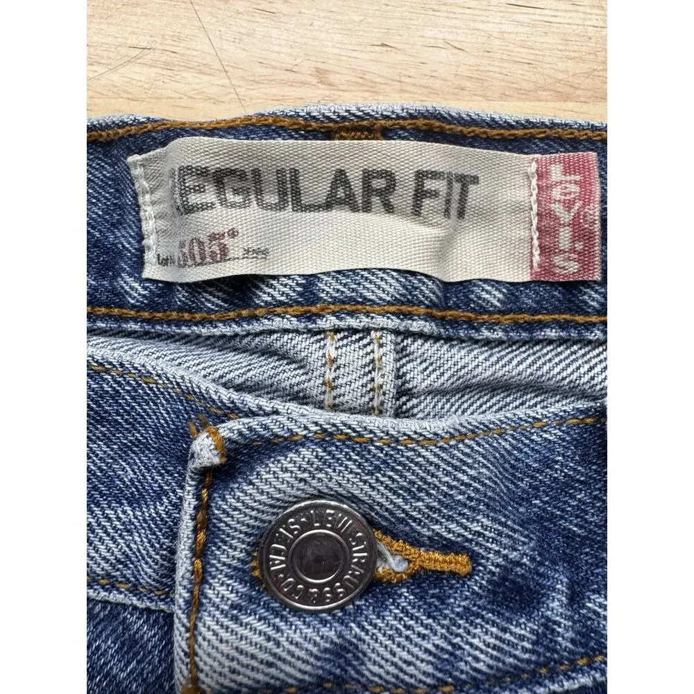 Levis 505 Regular Fit Straight Leg Vintage Denim Distressed Jeans Mens 34x34 Y2K